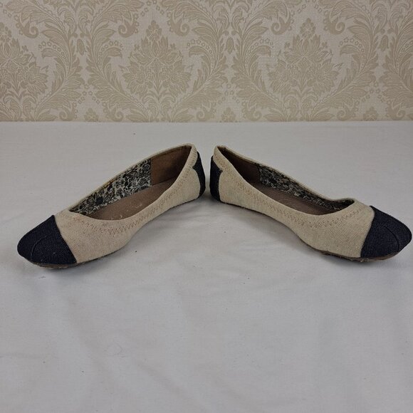 Toms Size 6 Alessandra Two Tone Ballet Flat Burlap Beige Black Lightweight - Picture 10 of 14